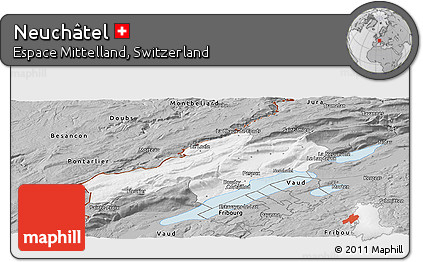 Gray Panoramic Map of Neuchâtel