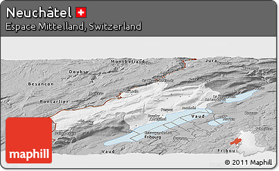 Gray Panoramic Map of Neuchâtel