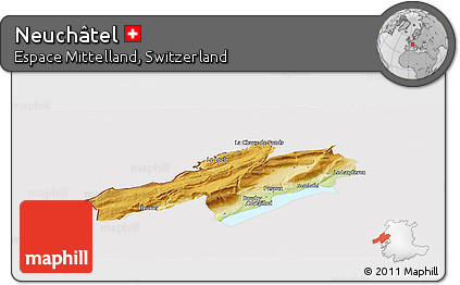 Physical Panoramic Map of Neuchâtel, cropped outside