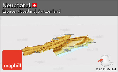 Physical Panoramic Map of Neuchâtel, cropped outside