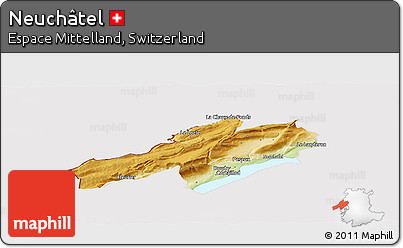 Physical Panoramic Map of Neuchâtel, cropped outside