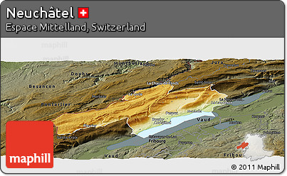 Physical Panoramic Map of Neuchâtel, darken