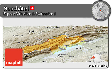 Physical Panoramic Map of Neuchâtel, semi-desaturated
