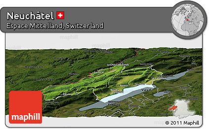 Satellite Panoramic Map of Neuchâtel, darken