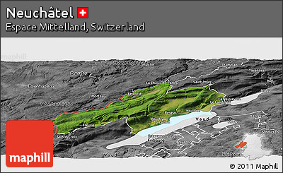 Satellite Panoramic Map of Neuchâtel, desaturated