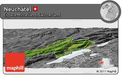 Satellite Panoramic Map of Neuchâtel, desaturated