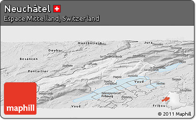Silver Style Panoramic Map of Neuchâtel