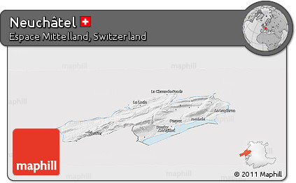 Silver Style Panoramic Map of Neuchâtel, single color outside