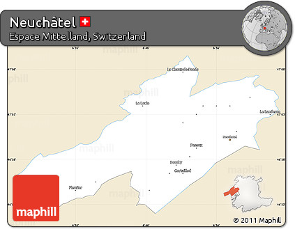 Classic Style Simple Map of Neuchâtel, single color outside