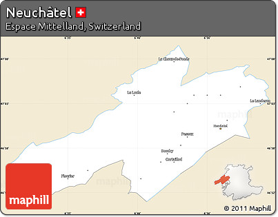 Classic Style Simple Map of Neuchâtel, single color outside