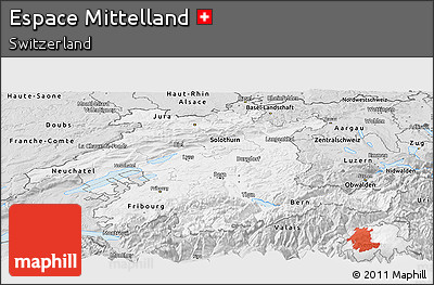 Silver Style Panoramic Map of Espace Mittelland