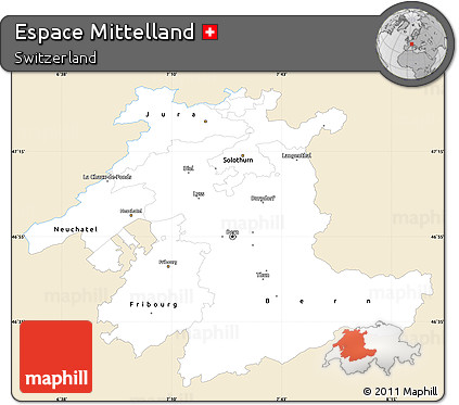 Classic Style Simple Map of Espace Mittelland, single color outside
