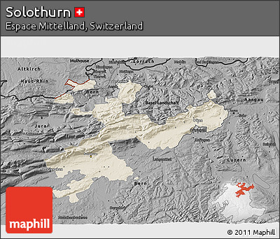 Shaded Relief 3D Map of Solothurn, darken, desaturated