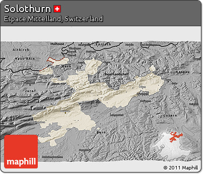 Shaded Relief 3D Map of Solothurn, darken, desaturated