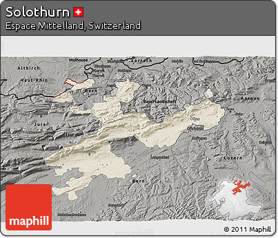 Shaded Relief 3D Map of Solothurn, darken, semi-desaturated