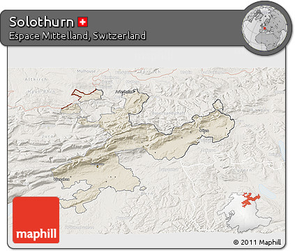 Shaded Relief 3D Map of Solothurn, lighten