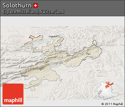 Shaded Relief 3D Map of Solothurn, lighten