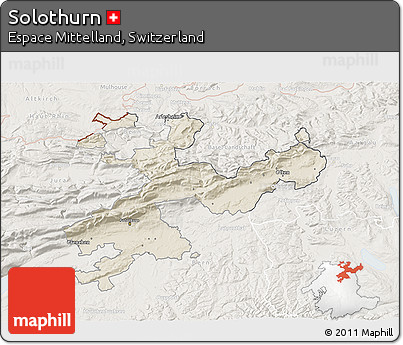 Shaded Relief 3D Map of Solothurn, lighten