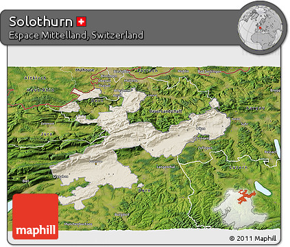 Shaded Relief 3D Map of Solothurn, satellite outside