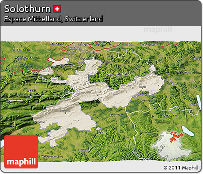 Shaded Relief 3D Map of Solothurn, satellite outside