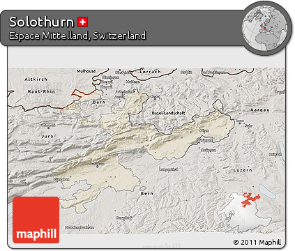 Shaded Relief 3D Map of Solothurn, semi-desaturated