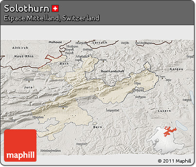 Shaded Relief 3D Map of Solothurn, semi-desaturated