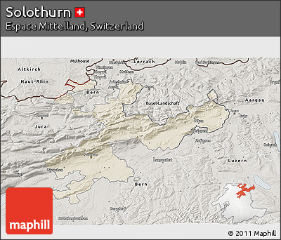 Shaded Relief 3D Map of Solothurn, semi-desaturated