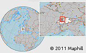 Gray Location Map of Solothurn, highlighted country, highlighted parent region, hill shading