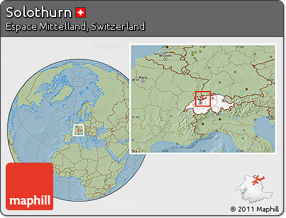 Savanna Style Location Map of Solothurn, highlighted country, hill shading