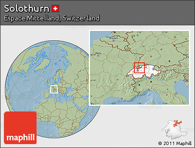 Savanna Style Location Map of Solothurn, highlighted country, hill shading