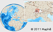 Shaded Relief Location Map of Solothurn, highlighted country, highlighted parent region, within the entire country
