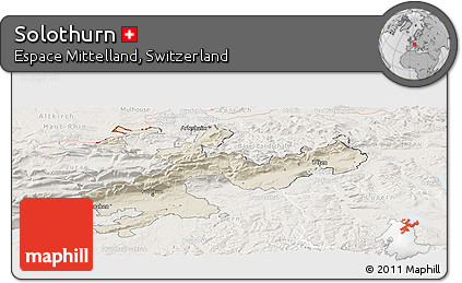 Shaded Relief Panoramic Map of Solothurn, lighten