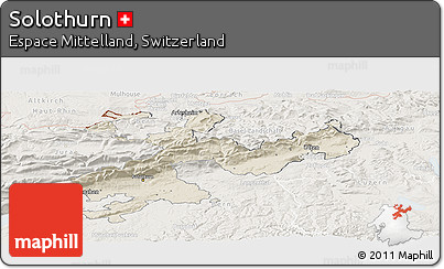 Shaded Relief Panoramic Map of Solothurn, lighten