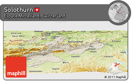 Shaded Relief Panoramic Map of Solothurn, physical outside