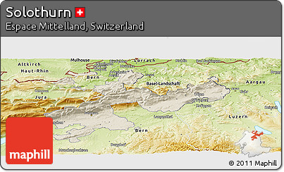 Shaded Relief Panoramic Map of Solothurn, physical outside