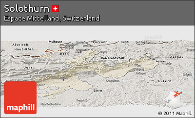 Shaded Relief Panoramic Map of Solothurn, semi-desaturated