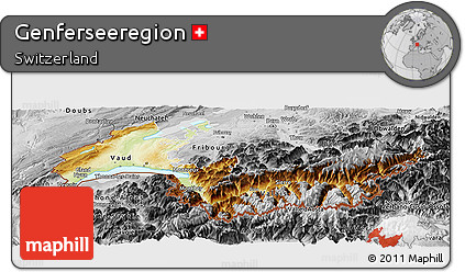 Physical Panoramic Map of Genferseeregion, desaturated