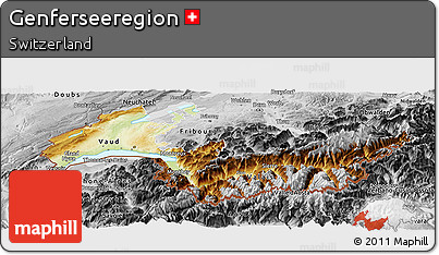 Physical Panoramic Map of Genferseeregion, desaturated