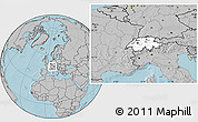 Blank Location Map of Switzerland, gray outside, hill shading outside