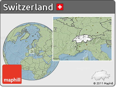 Blank Location Map of Switzerland, savanna style outside, hill shading outside