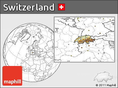Physical Location Map of Switzerland, blank outside