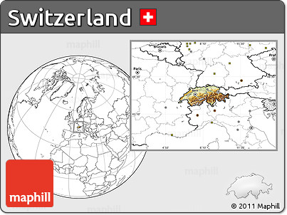 Physical Location Map of Switzerland, blank outside