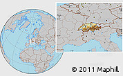 Physical Location Map of Switzerland, gray outside