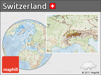 Physical Location Map of Switzerland, lighten