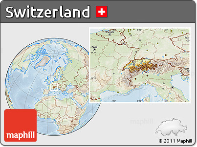 Physical Location Map of Switzerland, lighten