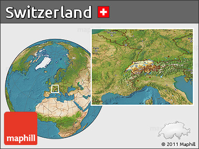 Physical Location Map of Switzerland, satellite outside
