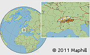 Physical Location Map of Switzerland, savanna style outside