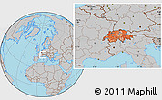 Political Location Map of Switzerland, gray outside
