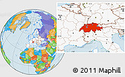 Political Location Map of Switzerland, highlighted continent