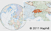 Political Location Map of Switzerland, lighten, semi-desaturated